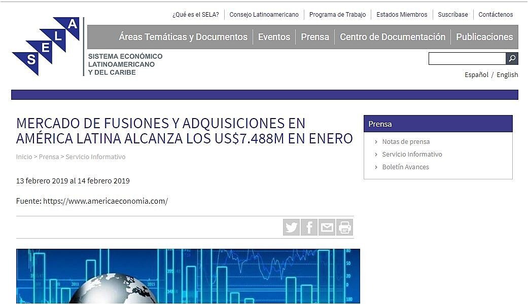 Mercado de fusiones y adquisiciones en Amrica Latina alcanza los US$7.488M en enero